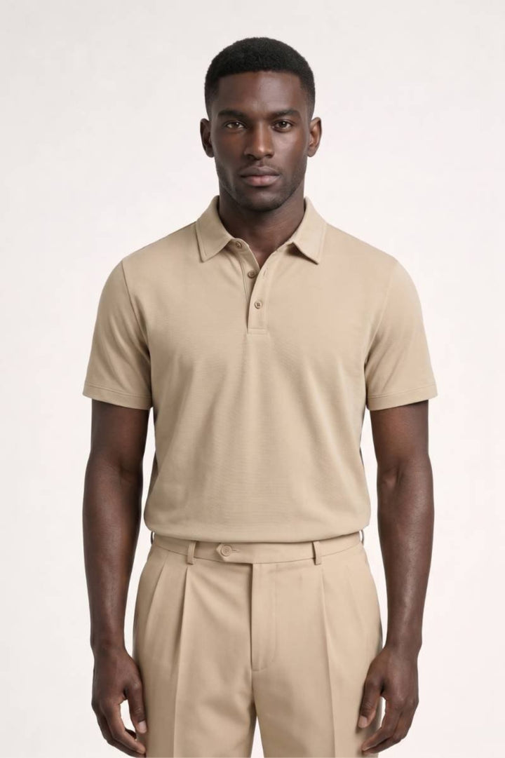 Herren-Poloshirt, Regular Fit | Beiges Kurzarmhemd mit klassischem Kragen
