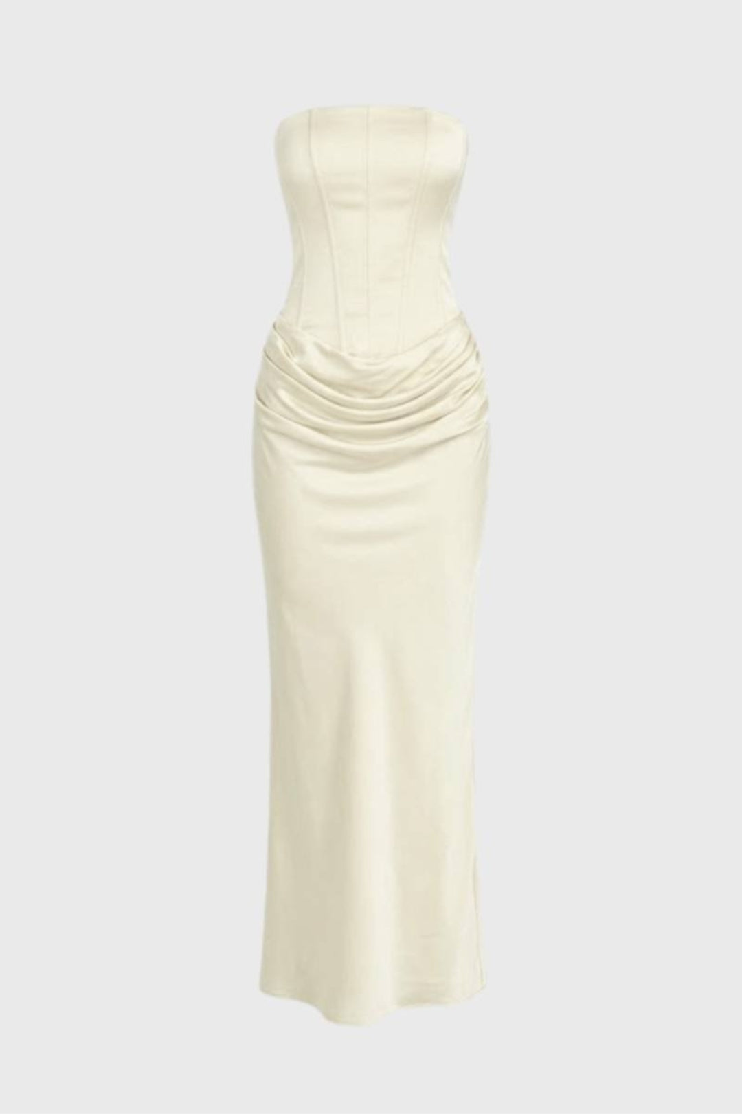Langes Damenkleid| Drapierte Taille | Bandeau-Ausschnitt | Für Abendveranstaltungen