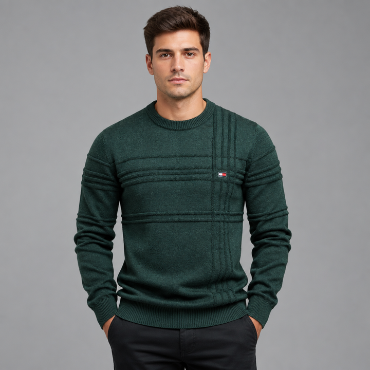Klaus | Herren Strukturmuster Rundhals Strickpullover