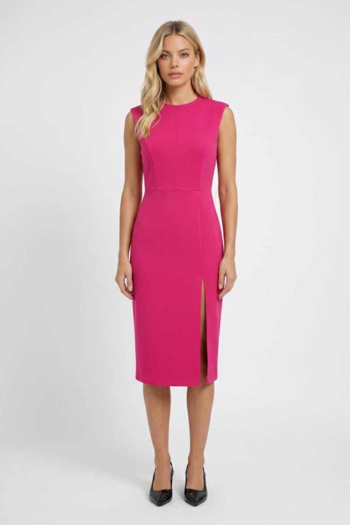 Damen-Midikleid | Ärmellos &amp; tailliert | Fuchsia-Rosa