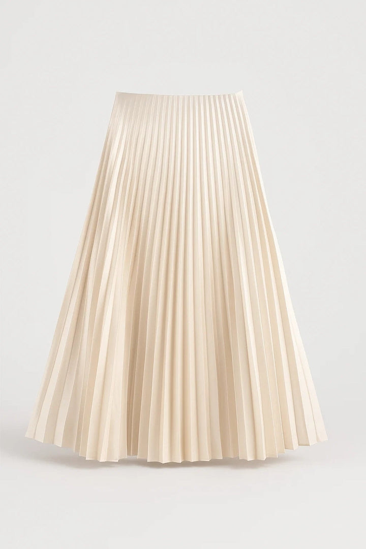 Damen Plisseerock Lang Ecru | Hohe Taille | Elegant &amp; Vielseitig | Übergangszeit