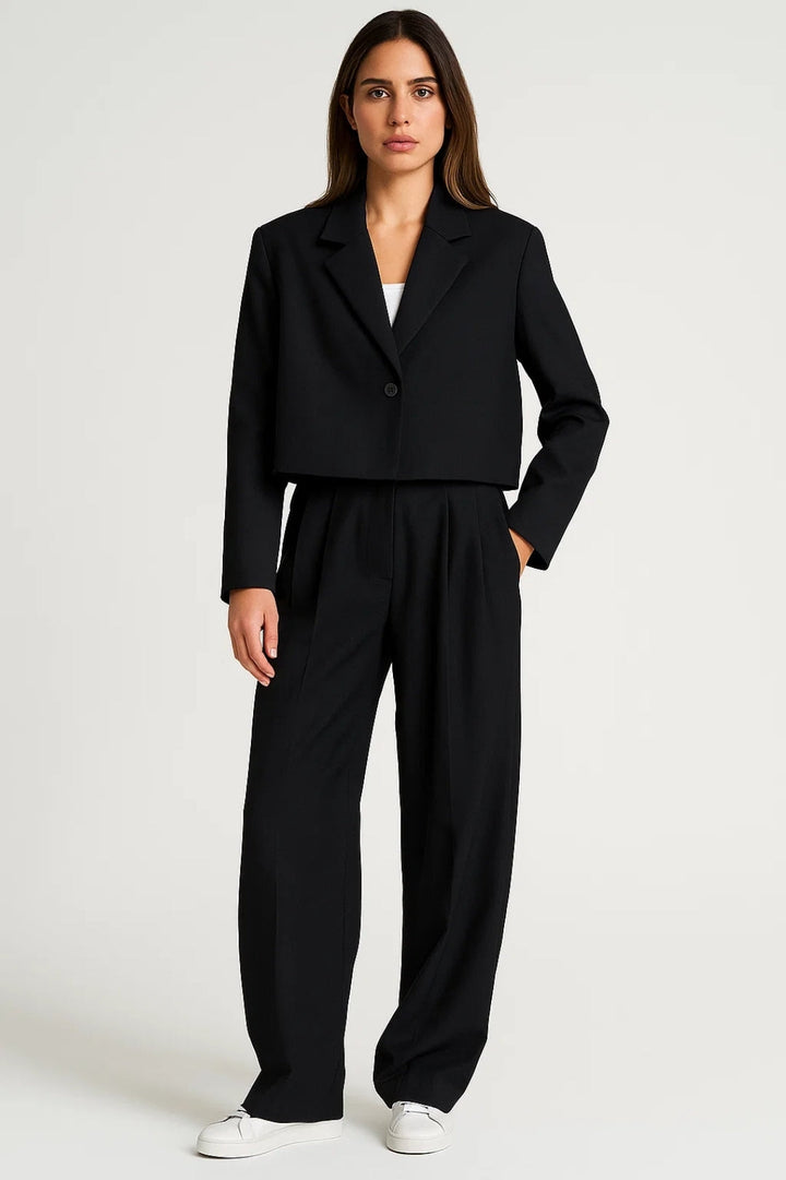 Damen-Kostüm | Kurzer Blazer &amp; weite Hose | Schwarz