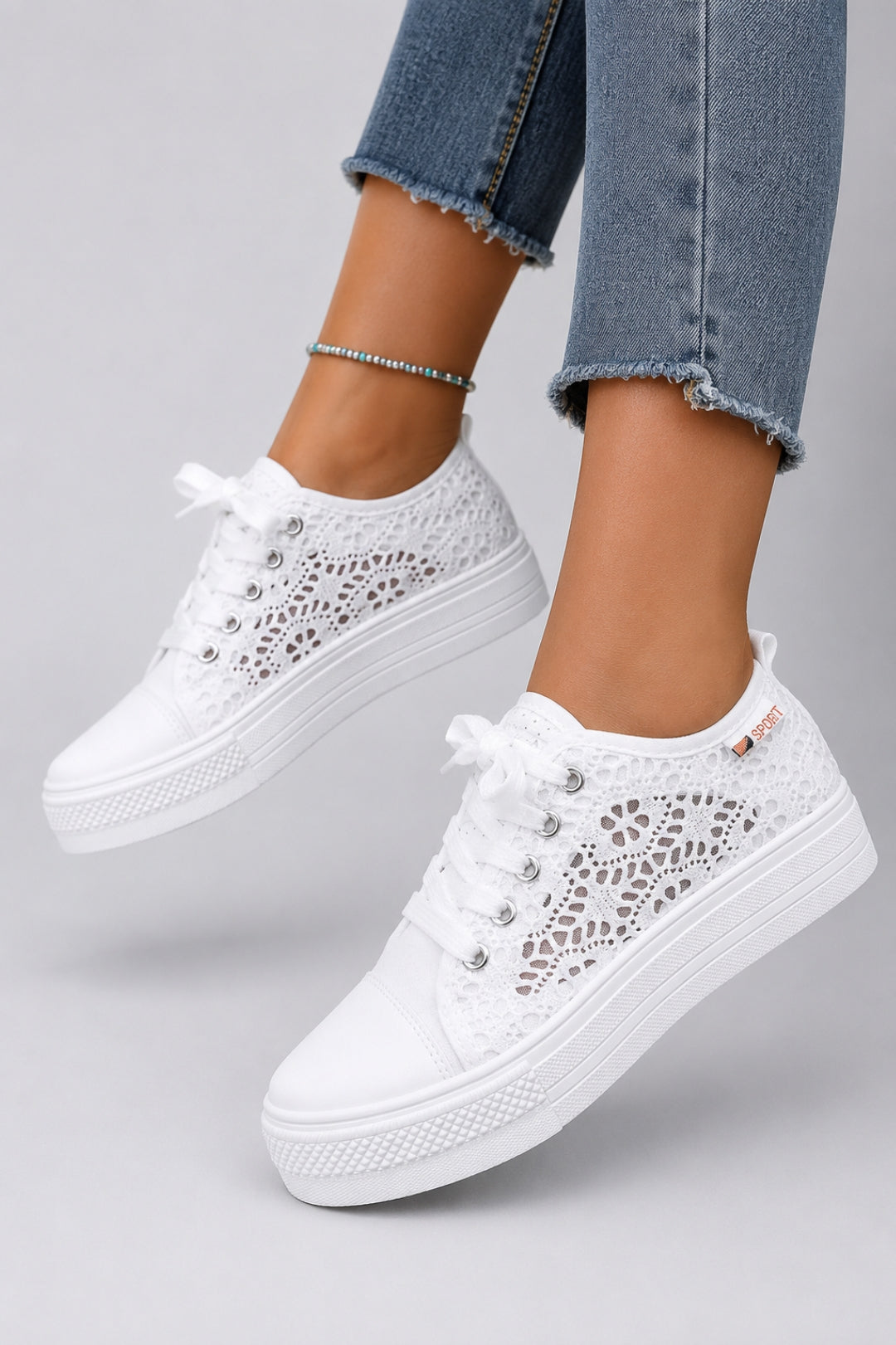 Damen-Sneaker mit bequemer Passform | Durchbrochenes Mesh, Schnürsenkel und Plateau-Sohle
