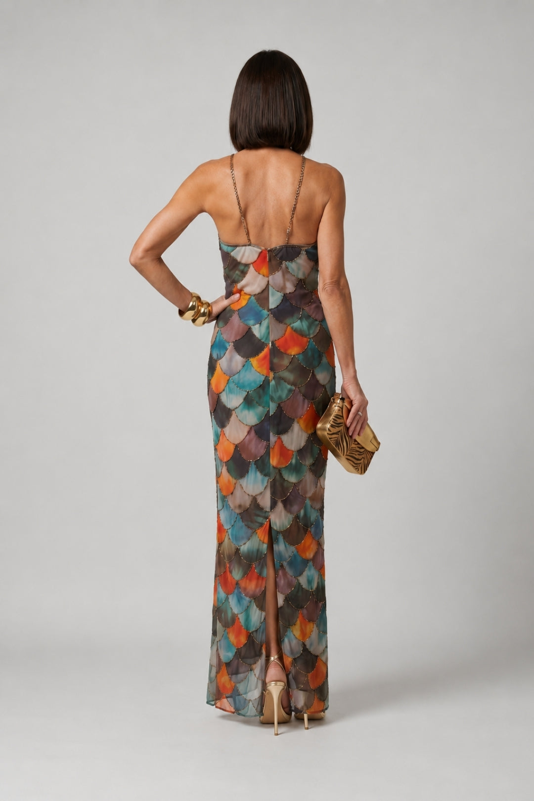 Langes Kleid Damen Elegant – Rückenfrei mit Pailletten-Details