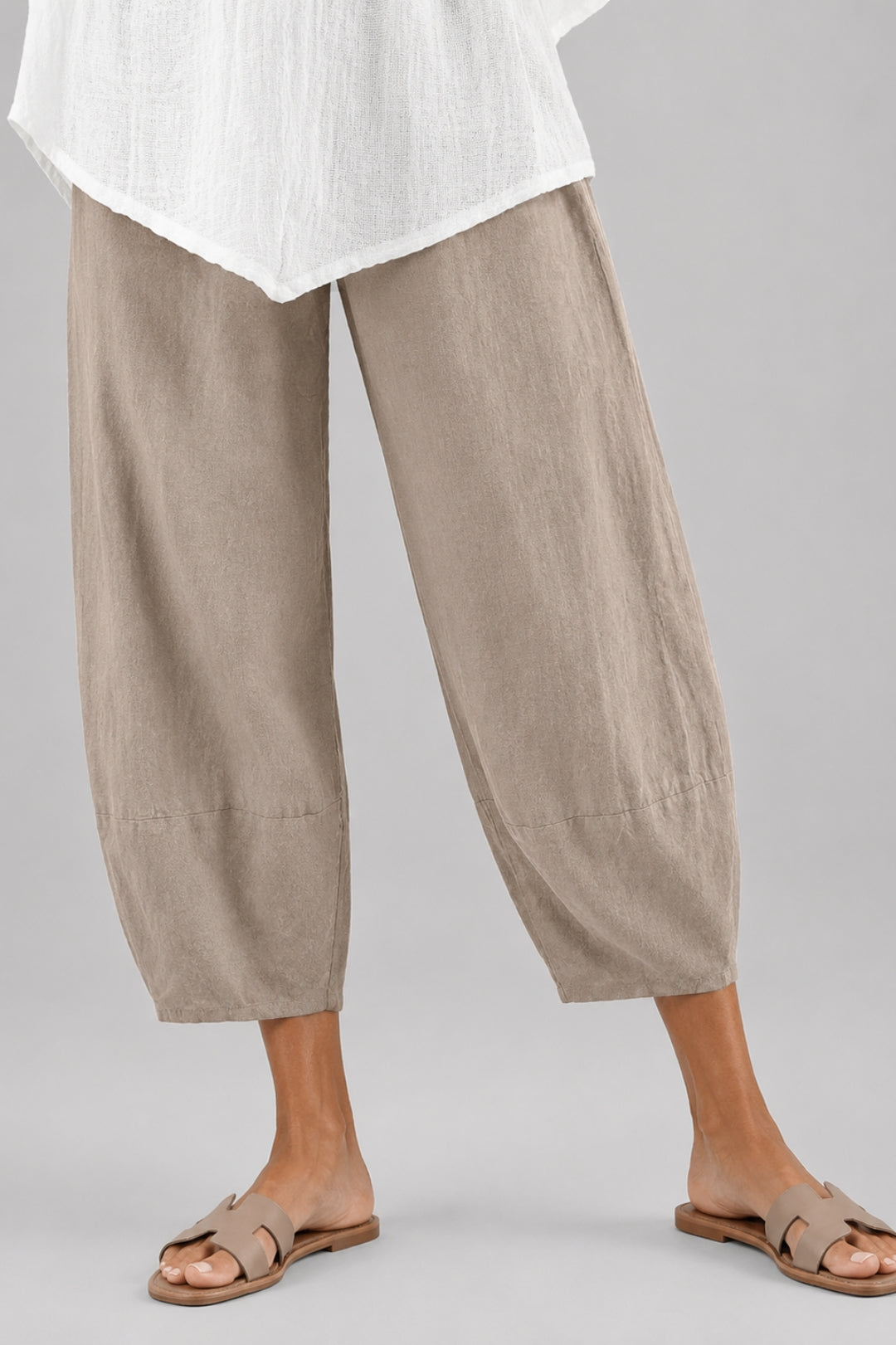 Damenhose in lockerer Passform | Leinenoptik, Ballon-Schnitt, elastischer Bund, eng anliegender Saum
