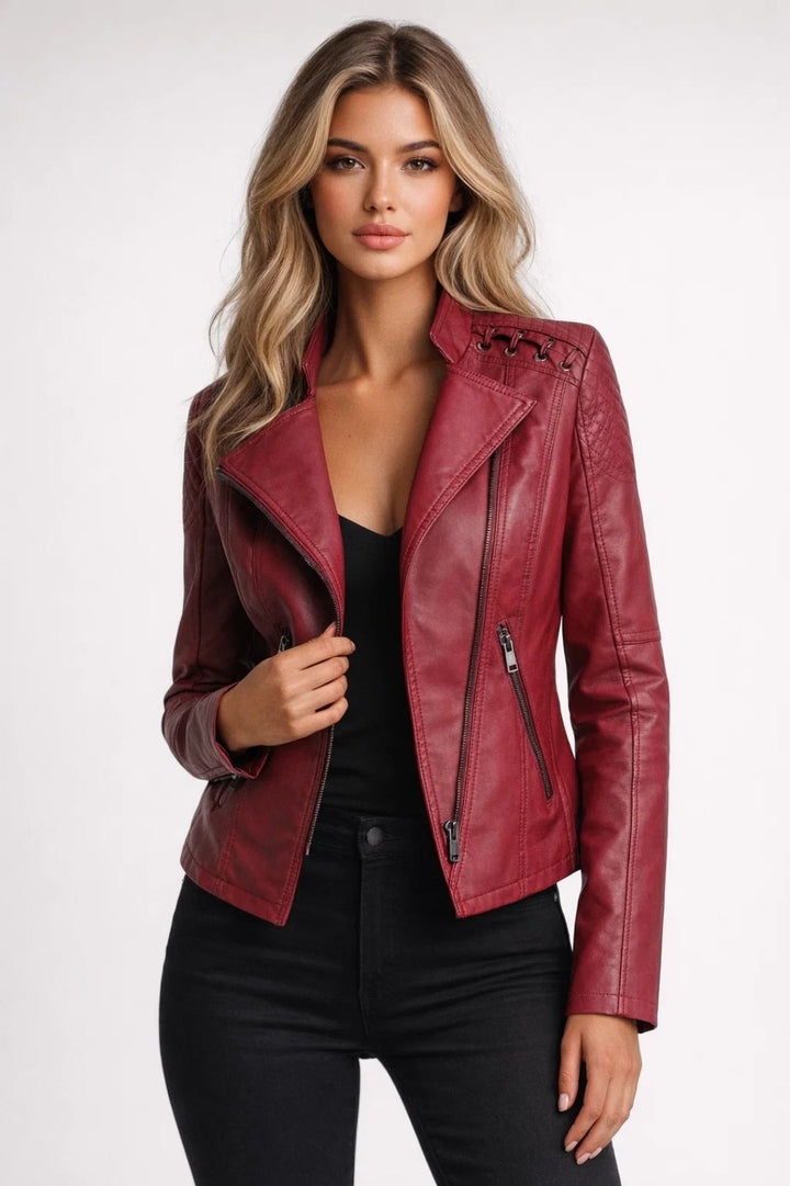 Damen Bikerjacke Bordeauxrot | Figurbetonte Passform | Reißverschluss | Lässig-Schick