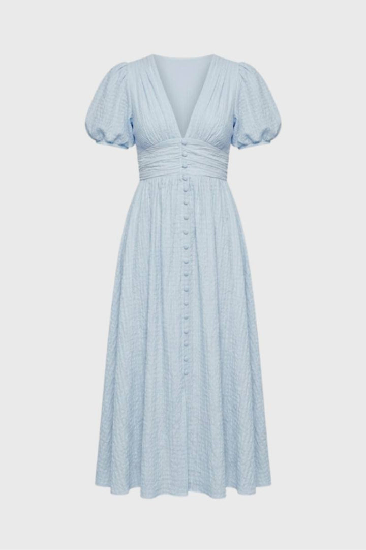 Sommer Midi-Kleid Damen | Betonte Taille | Puffärmel | Feminin &amp; Elegant