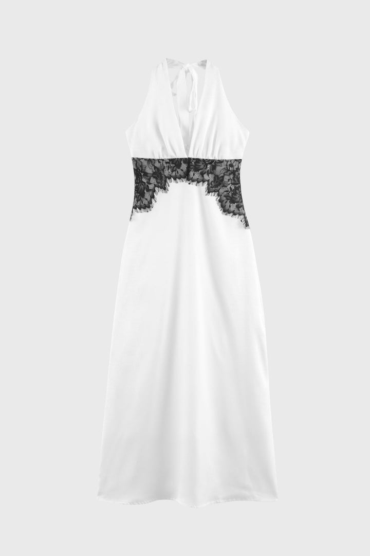 Figurbetontes Midi-Kleid für Damen | Ärmelloses Neckholder-Kleid mit schickem Kontrasteinsatz