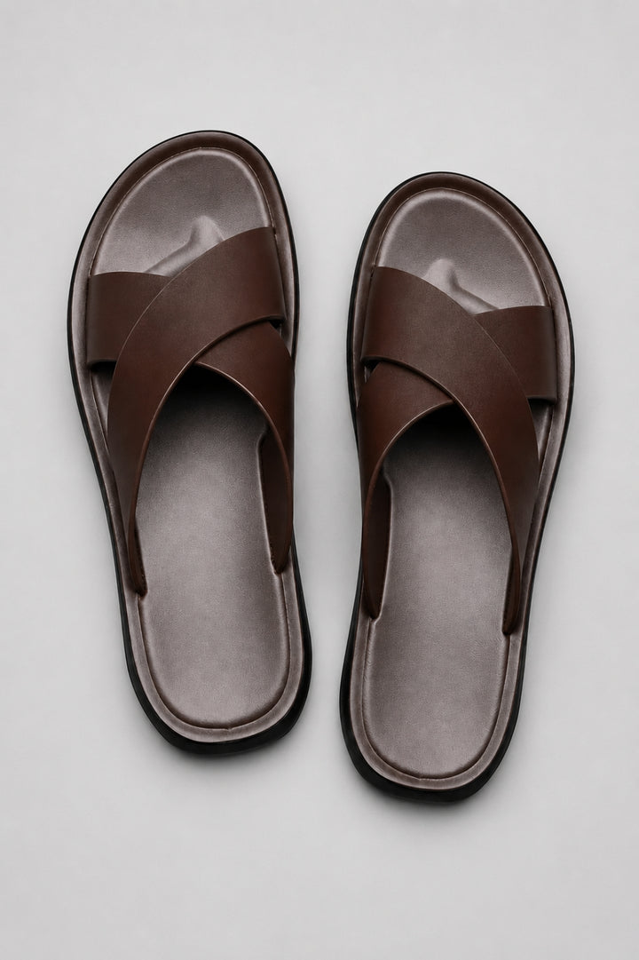 Herren Pantoffeln | Offene Zehen mit Kreuzriemen | PU &amp; Rutschfeste Gummisohle | Leichter Sommerschuh