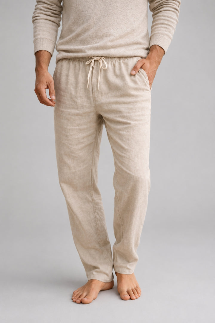 | Herrenhose im lässigen Schnitt | Kordelzug, Seitentaschen, Boho-Leinen-Style