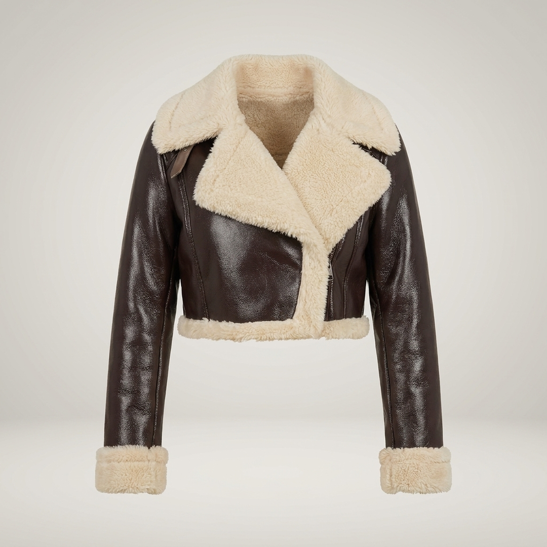Leonie | Damen Kurzjacke mit Teddykragen im Bikersti