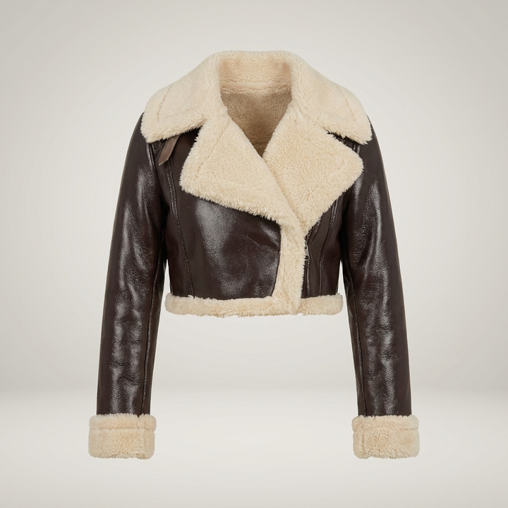 Leonie | Damen Kurzjacke mit Teddykragen im Bikersti