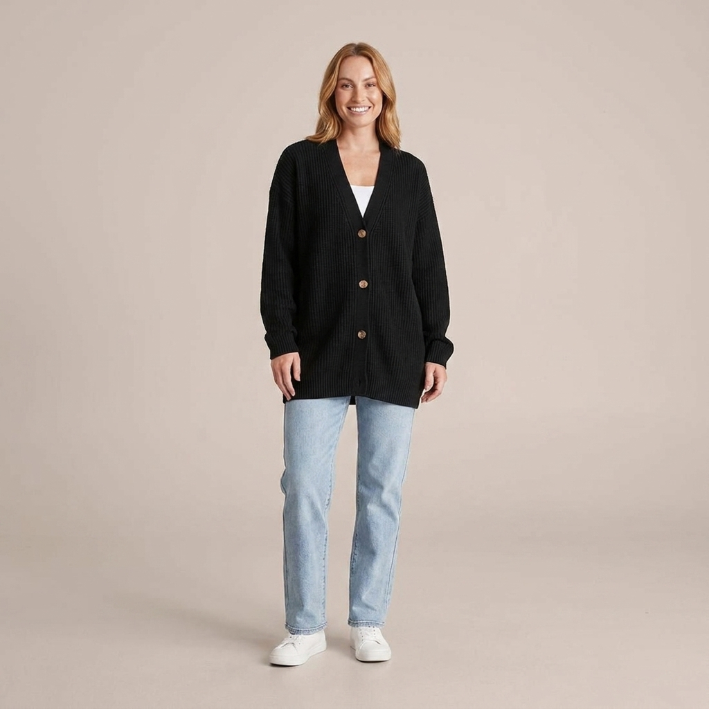 Caroline | Damen Oversize Rippstrick Strickjacke