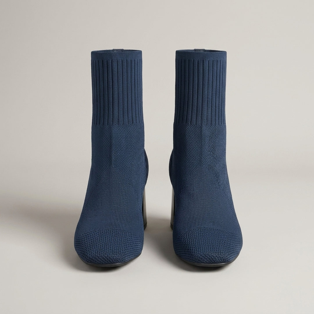 Maria | Damen Strickstiefeletten mit Blockabsatz