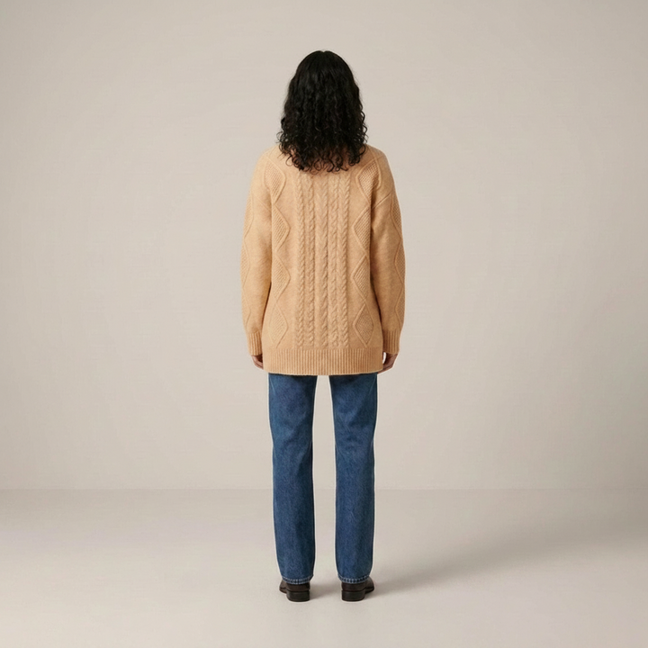 Dagmar | Damen Zopfstrickjacke mit Knopfleiste