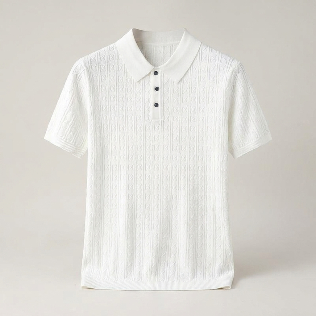 Franz | Herren Kurzarm Strickpoloshirt mit Zopfmuster
