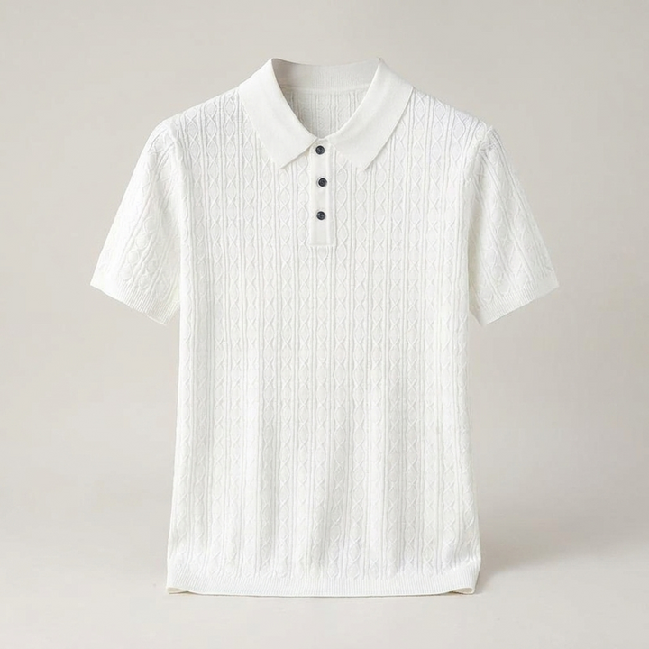 Franz | Herren Kurzarm Strickpoloshirt mit Zopfmuster