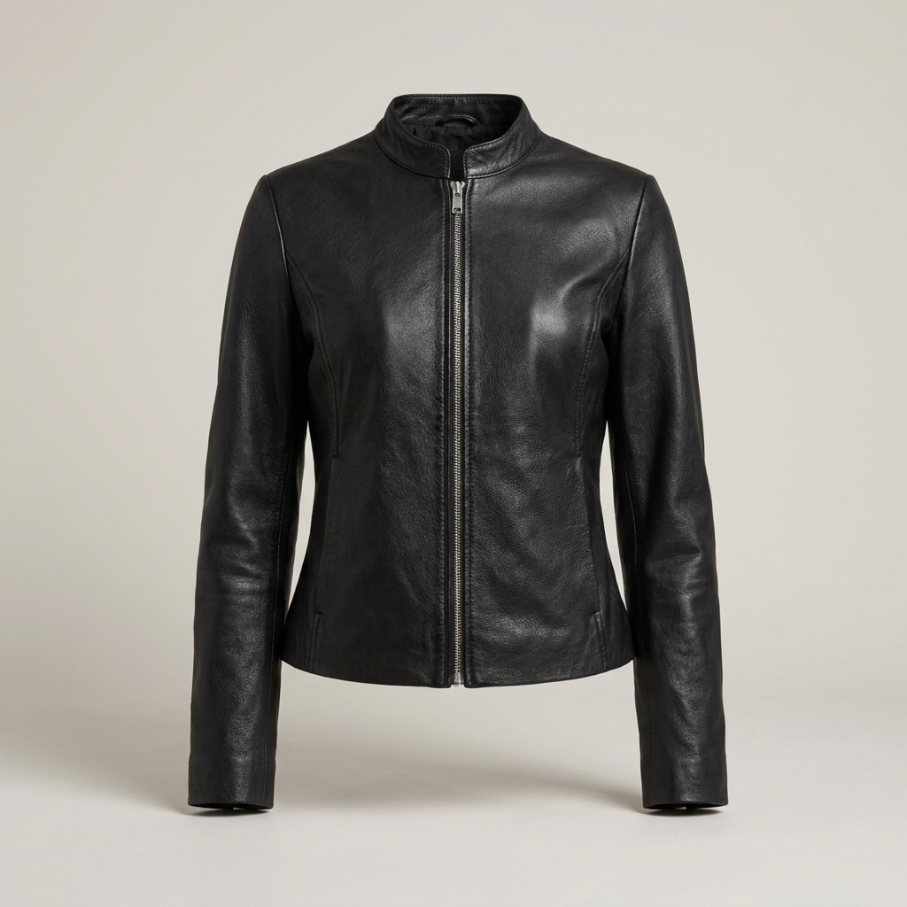 Sindhilde | Damen mit Reißverschluss und Stehkragen Lederjacke