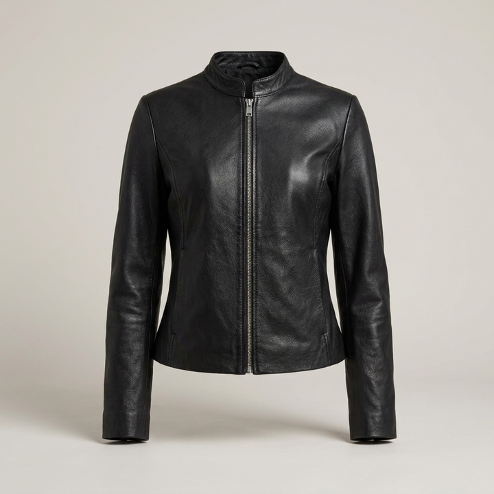 Sindhilde | Damen mit Reißverschluss und Stehkragen Lederjacke