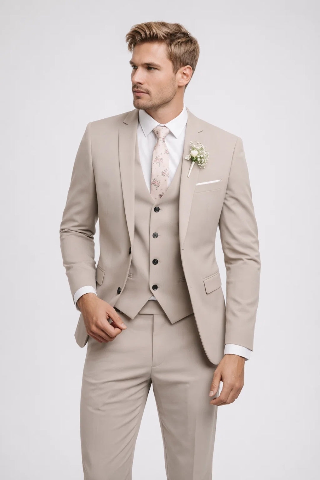 3-teiliger Herrenanzug Salbeigrün | Slim Fit | Mit Weste | Für Hochzeit &amp; Büro