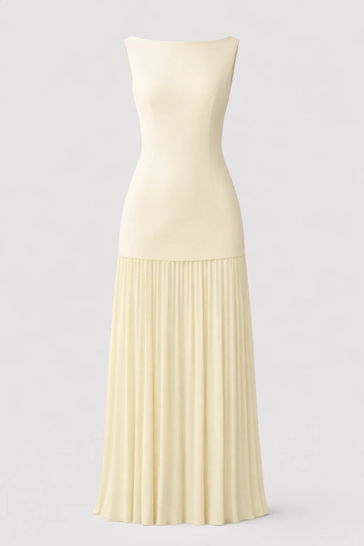 Langes Damen Abendkleid | Tailliertes Oberteil | Fließender Faltenrock | Festlich Elegant