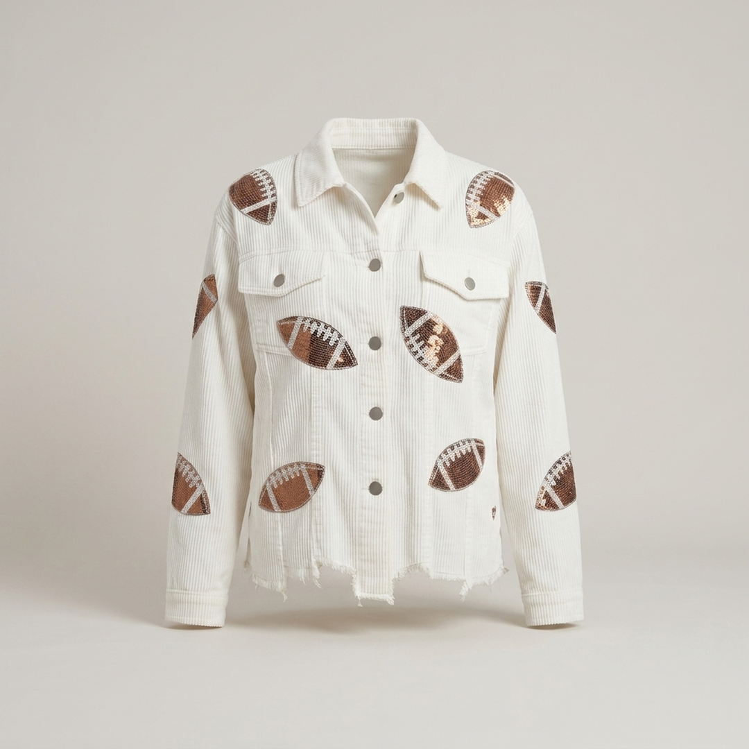 Odrun | Damen Football-Motiv Kurzjacke mit Knopfleiste Jacke