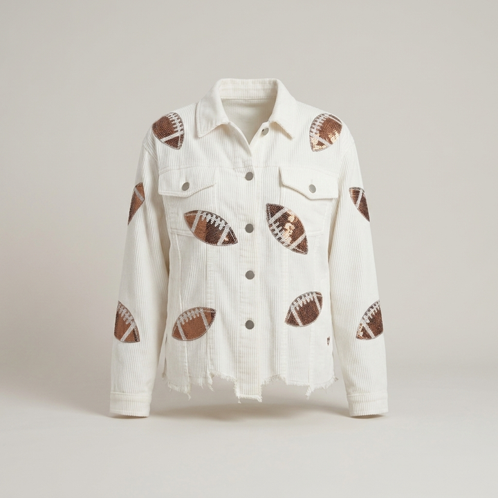 Odrun | Damen Football-Motiv Kurzjacke mit Knopfleiste Jacke