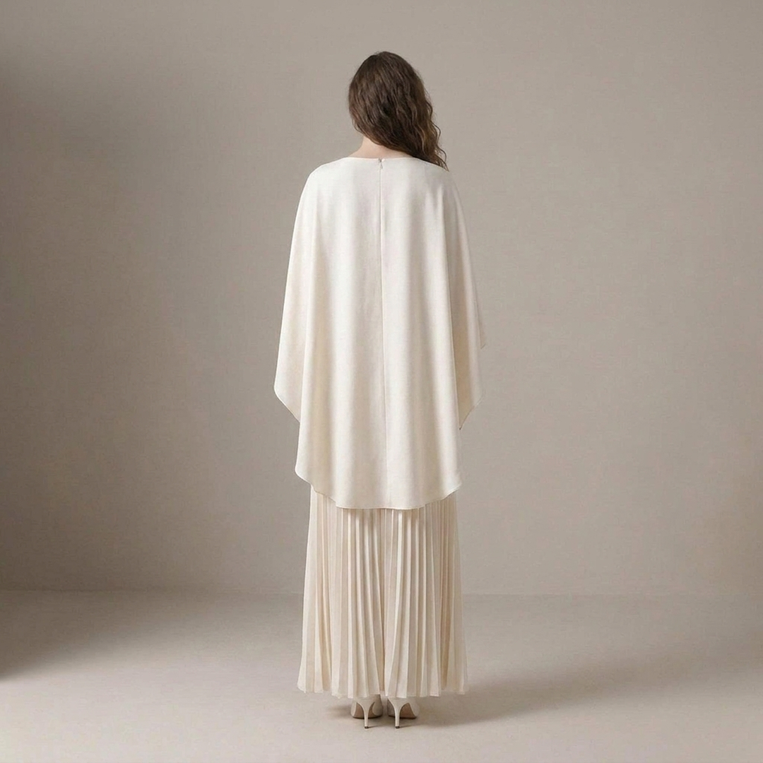 Britta | Damen Cape Plissee Maxikleid