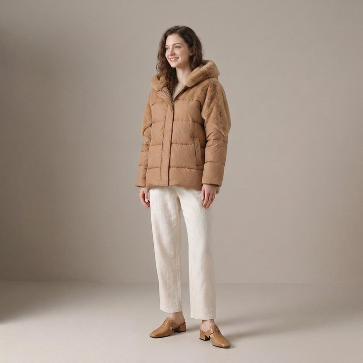 Theodelinda | Damen Steppjacke mit Kapuze und Teddybesatz