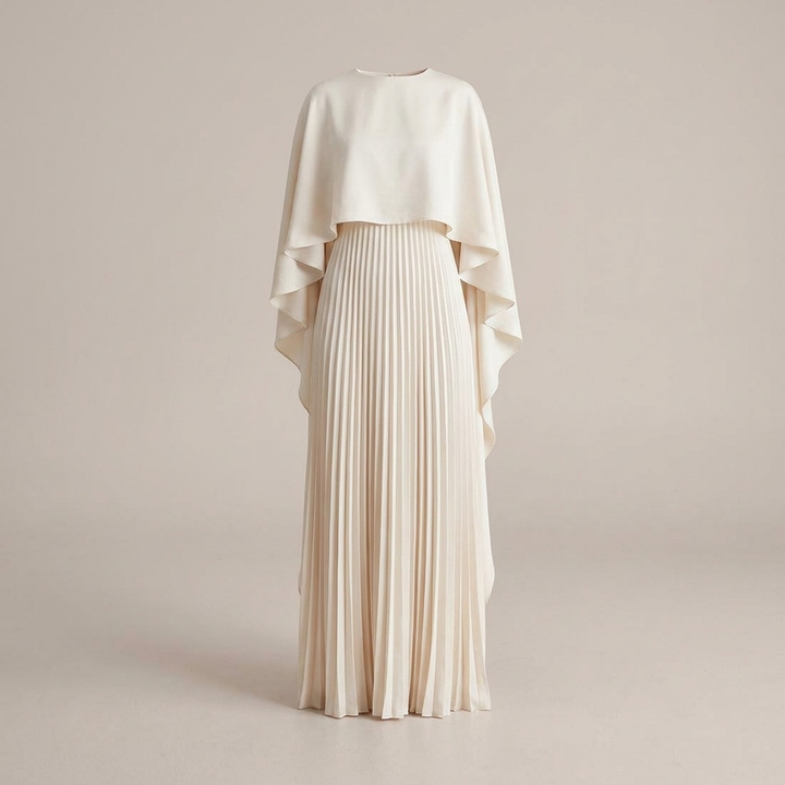 Britta | Damen Cape Plissee Maxikleid