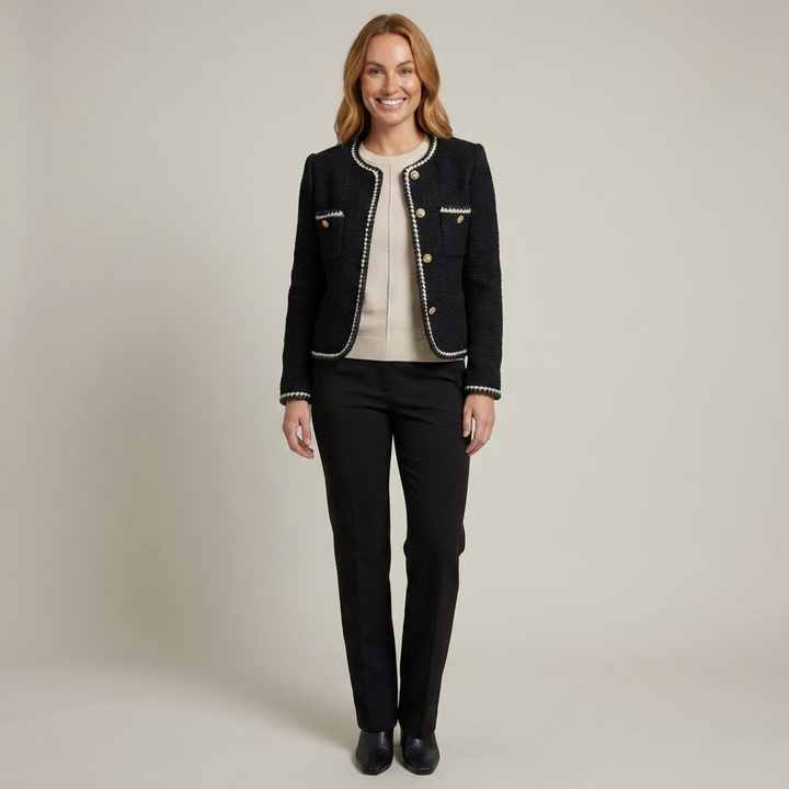 Sindhild | Damen mit Zierborte und Knöpfen Tweedjacke