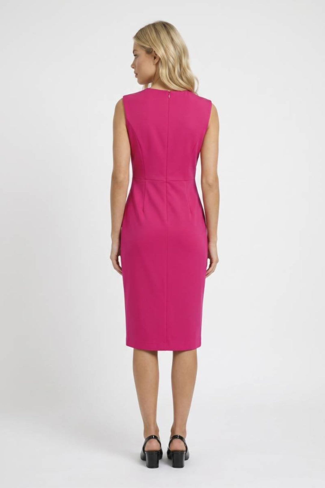 Damen-Midikleid | Ärmellos &amp; tailliert | Fuchsia-Rosa