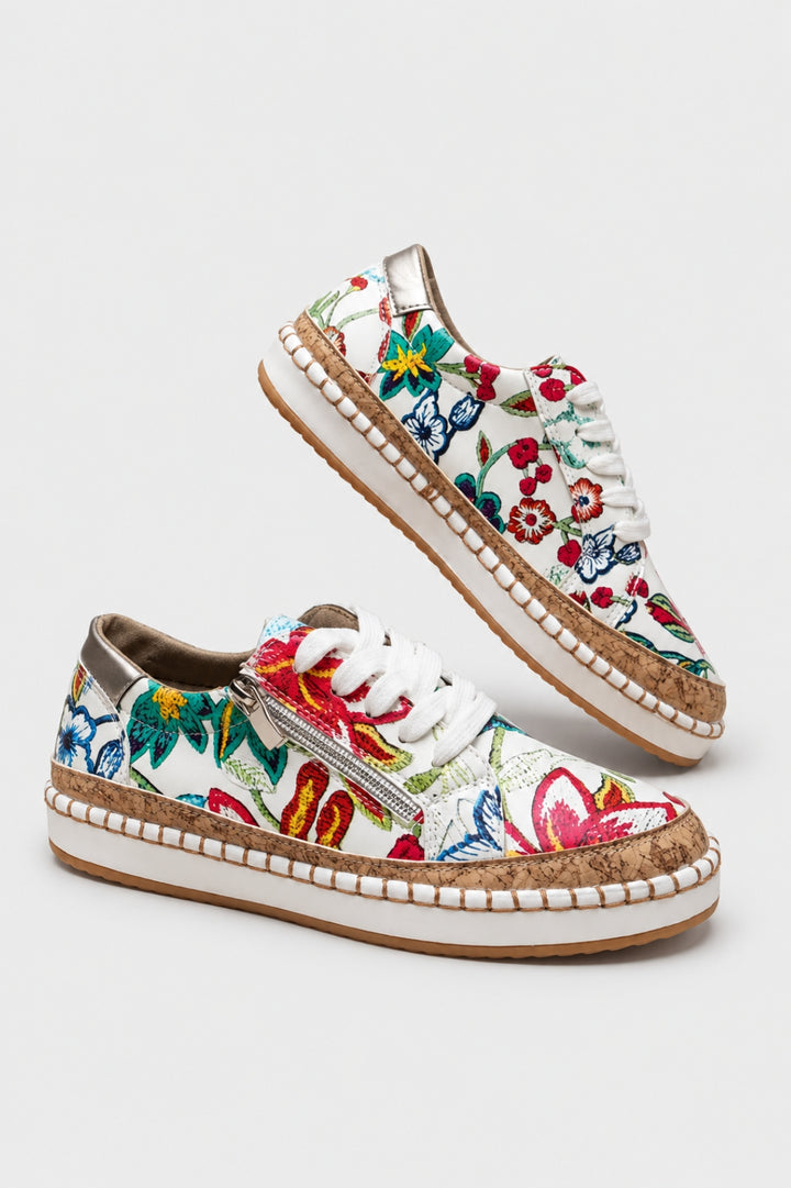 Damen-Sneaker mit bequemer Passform | Blumenprint, seitlicher Reißverschluss, Plateausohle