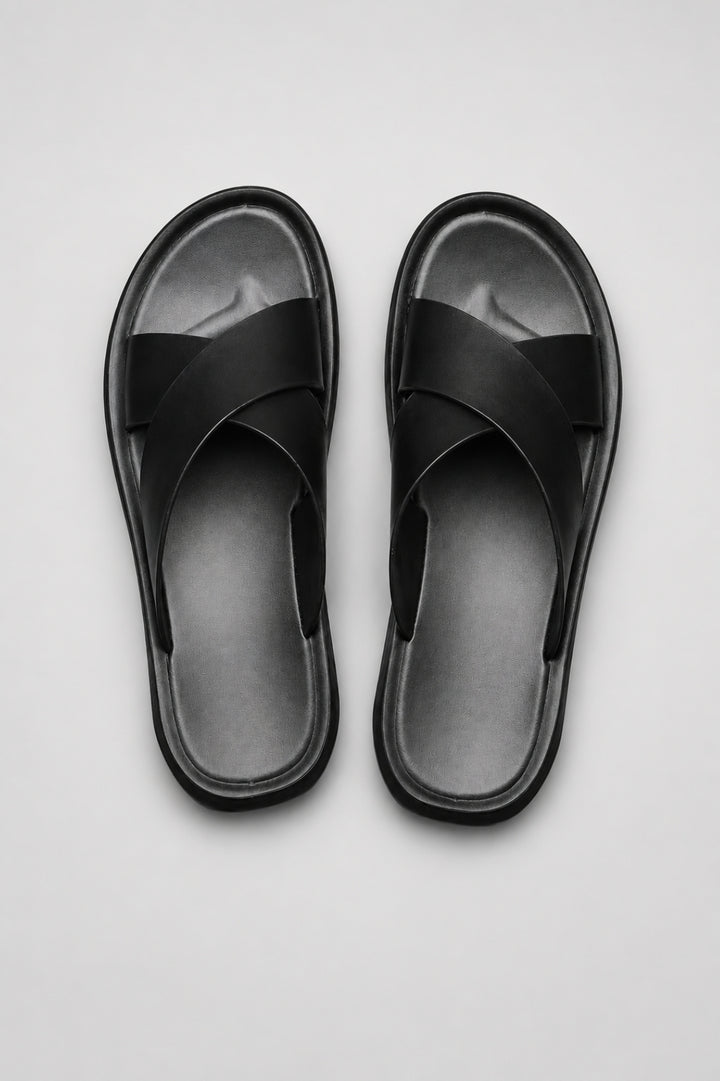 Herren Pantoffeln | Offene Zehen mit Kreuzriemen | PU &amp; Rutschfeste Gummisohle | Leichter Sommerschuh