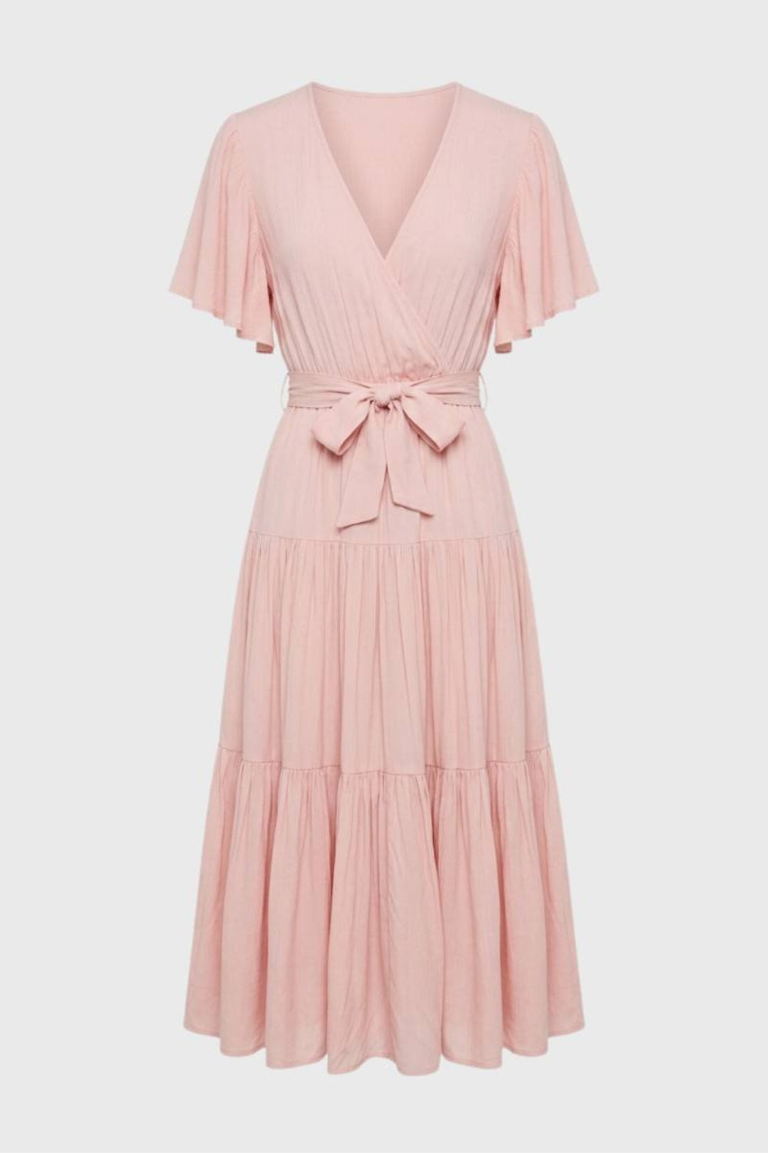 Damen-Midikleid | Wickelausschnitt &amp; Gürtel | Korallenrot
