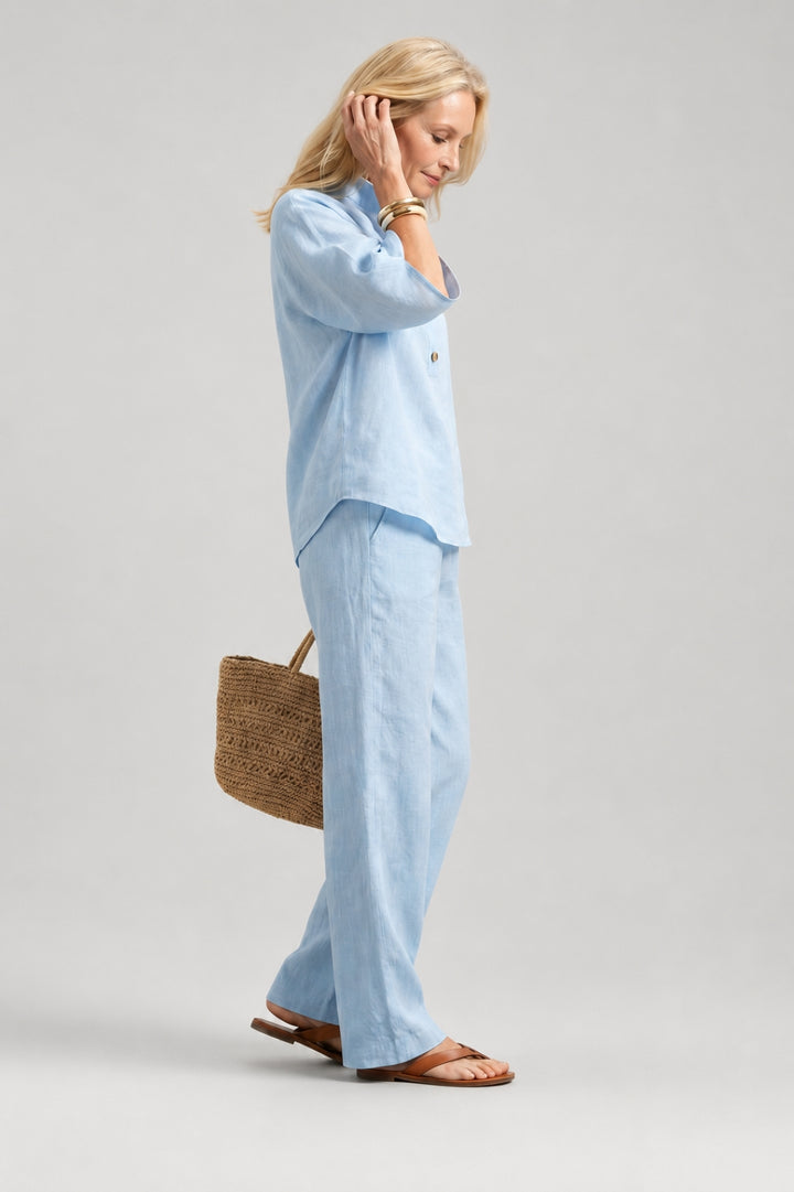 Schickes 2-teiliges Leinen-Set für Damen mit Kimono-Oberteil und klassischer, gerader Hose