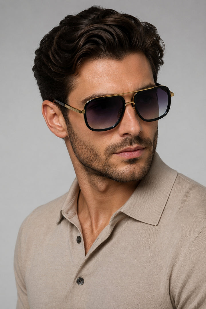 Herren sonnenbrille | Doppelter Steg &amp; goldene Akzente | Klassisch &amp; stilvoll