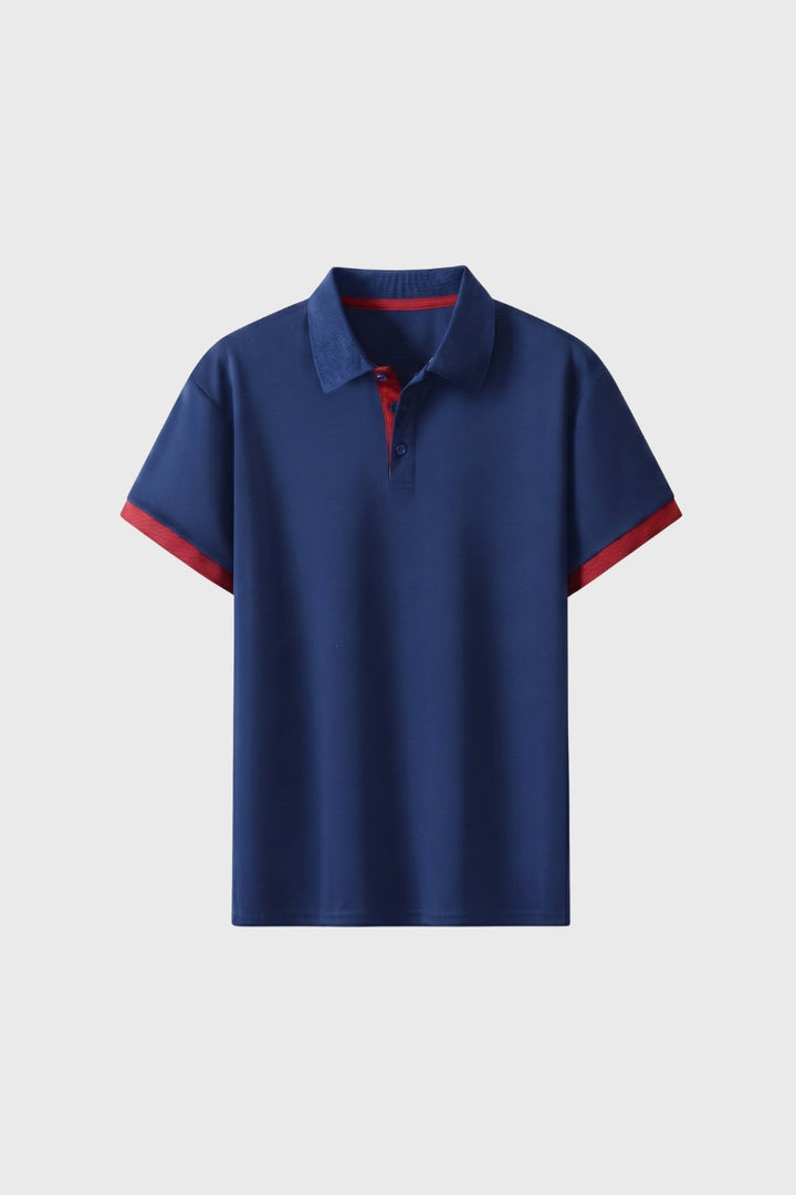Herren-Polohemd | Reißverschluss &amp; Kontrastdetails | Schwarz-Khaki
