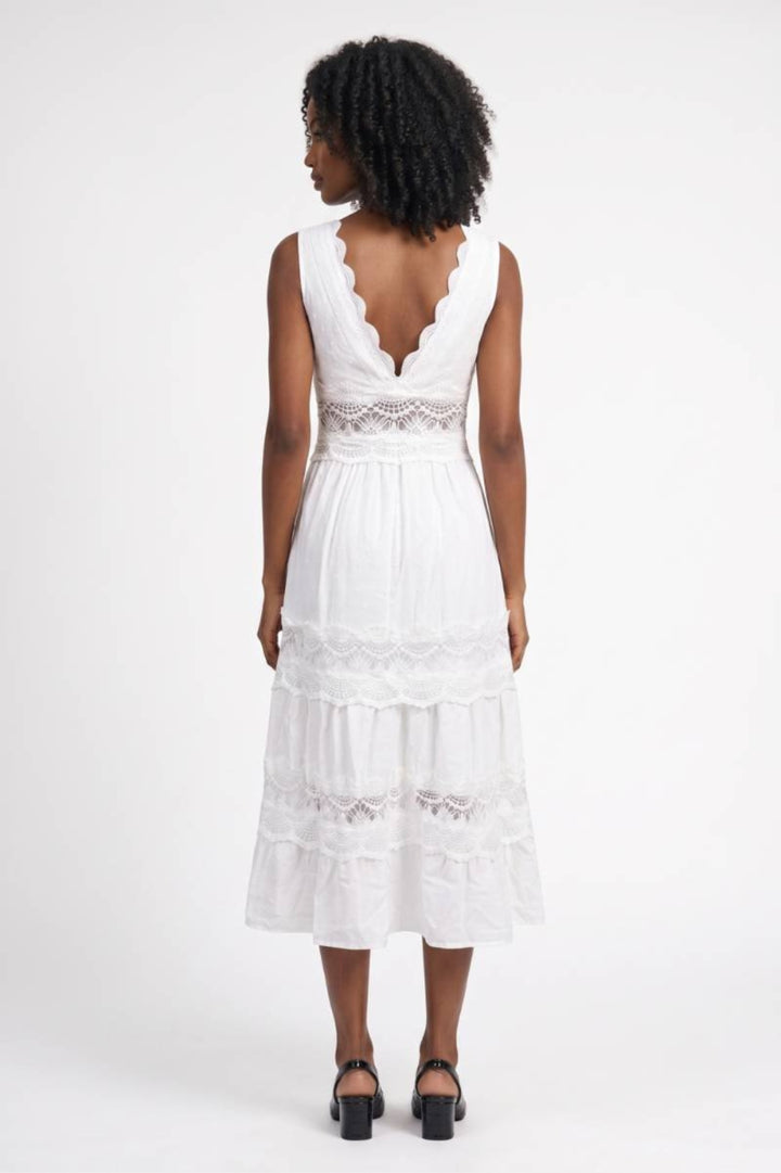 Weißes Midikleid | Boho-Stil &amp; betonte Taille | Damen