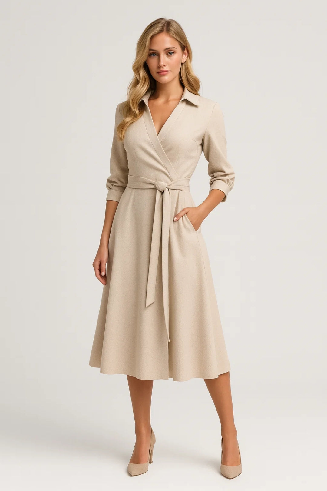 Wickelkleid Damen| Gürtel | V-Ausschnitt | Elegant &amp; Bequem