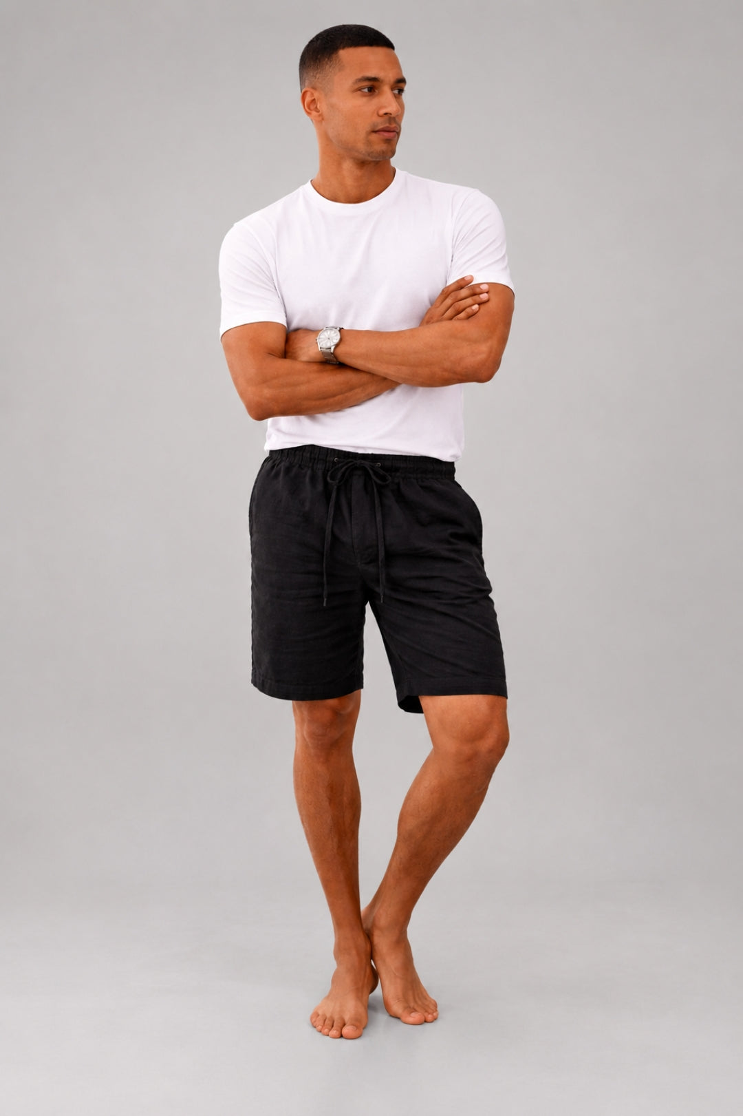 Lässige Herren-Shorts im lockeren Schnitt | Knielang, verstellbarer Kordelzug, Leinen-Look