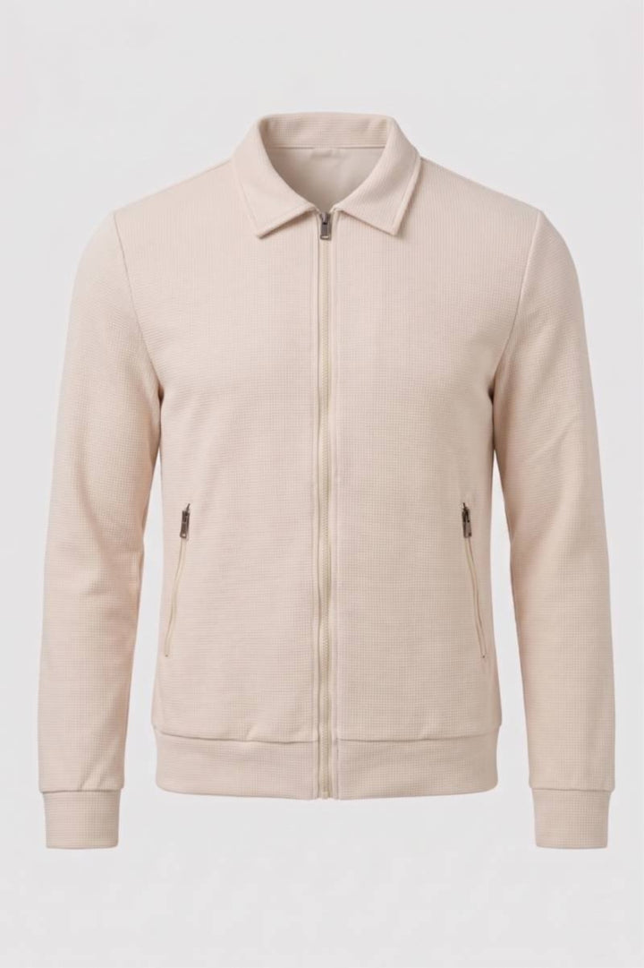 Herrenjacke | Reißverschluss &amp; Polokragen | Sandbeige