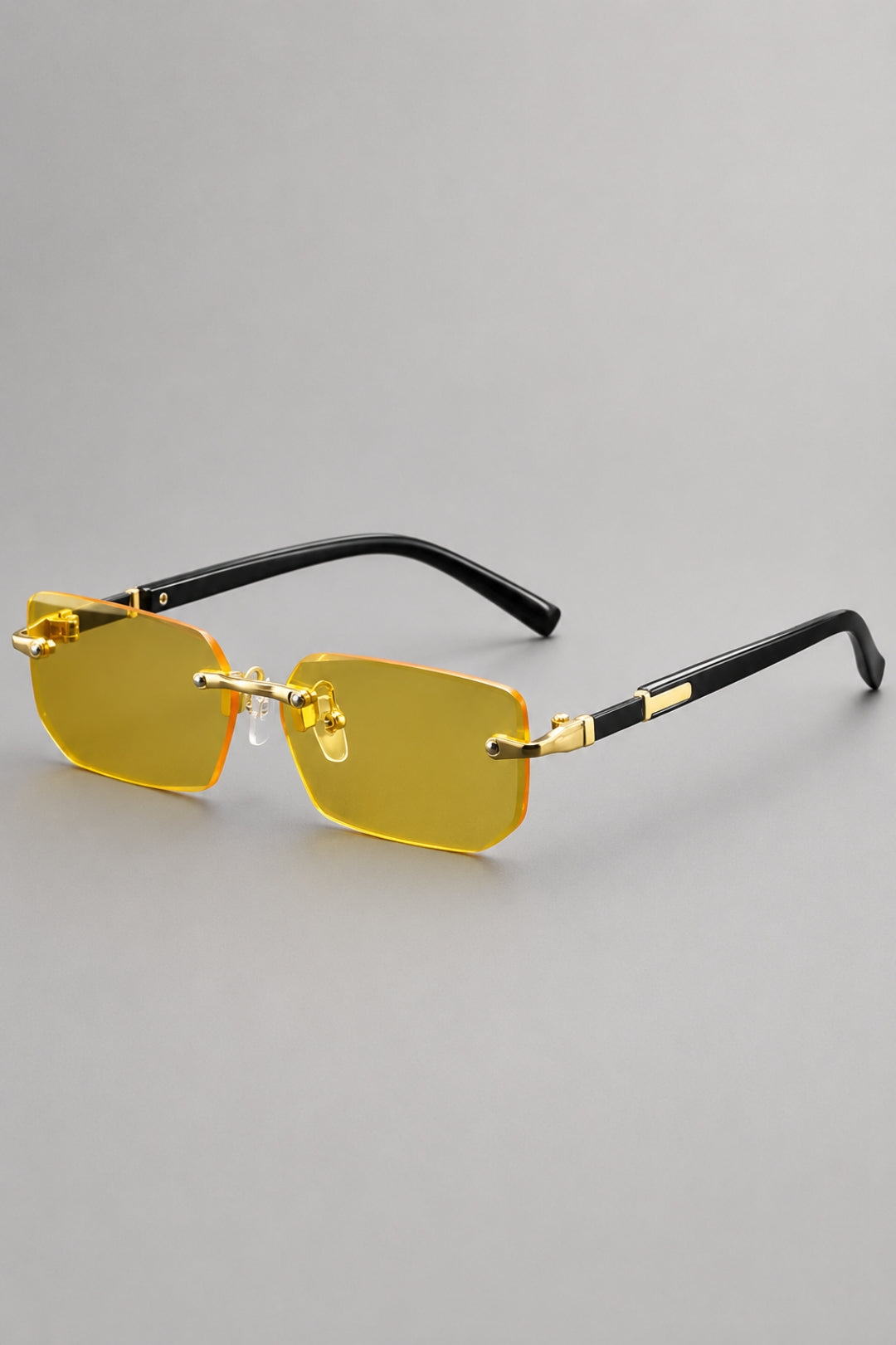 Herrenbrille im randlosen Stil | Getönte rechteckige Gläser und Vintage-Look