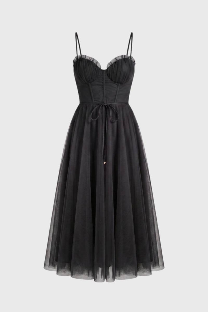 Damen-Midikleid | Bustier &amp; schmale Träger | Bordeauxrot