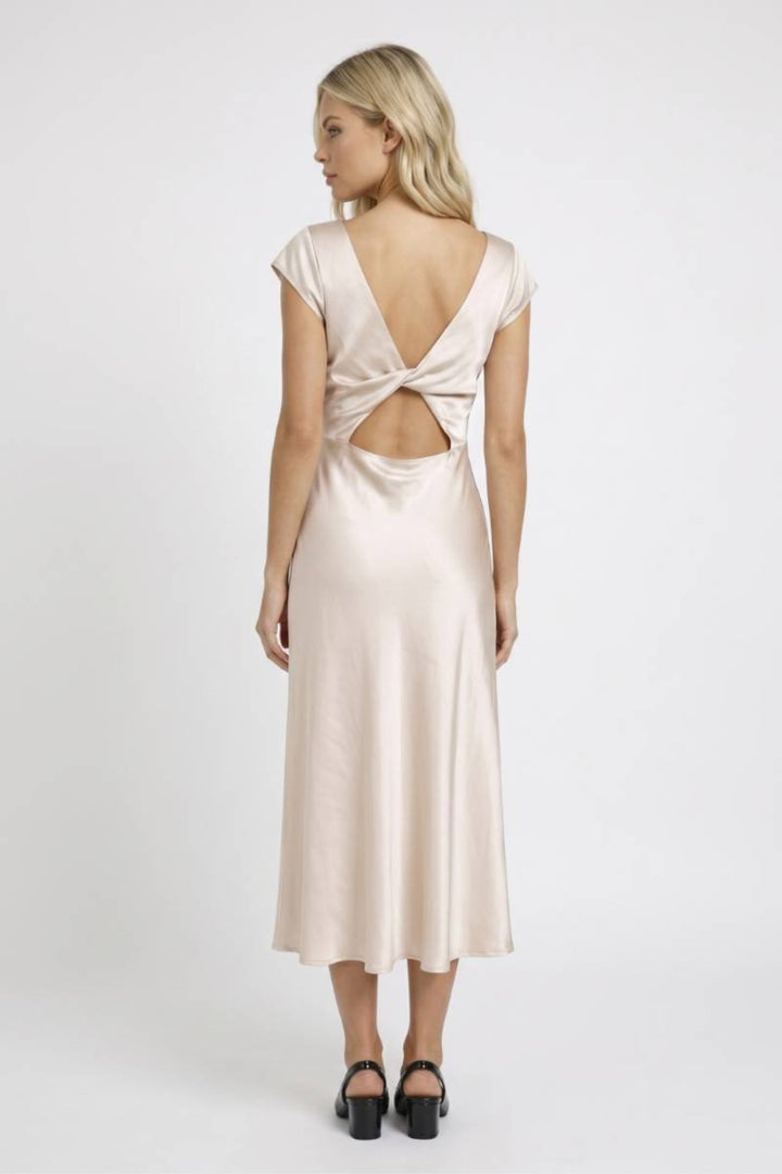 Damen-Midikleid | Wasserfallausschnitt &amp; Rückenknoten | Elfenbein