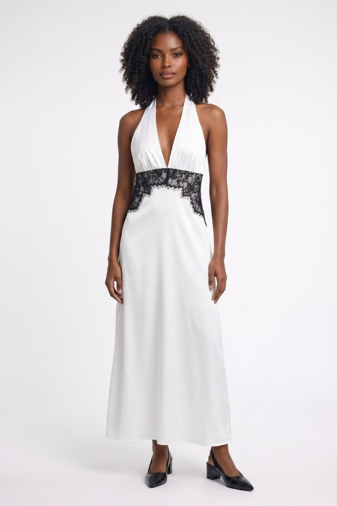 Figurbetontes Midi-Kleid für Damen | Ärmelloses Neckholder-Kleid mit schickem Kontrasteinsatz