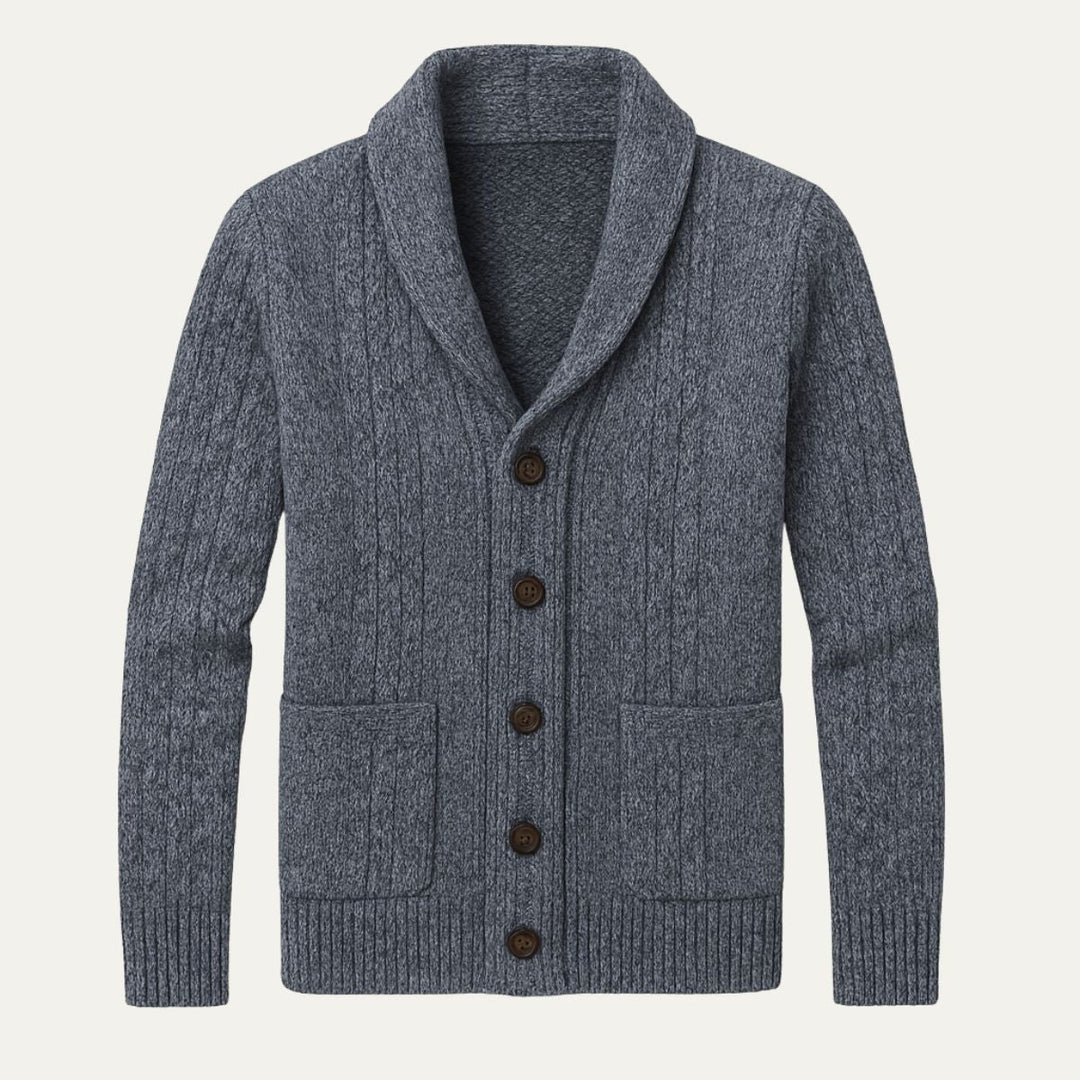 Achatius | Herren Strickjacke mit Zopf und Schalkragen