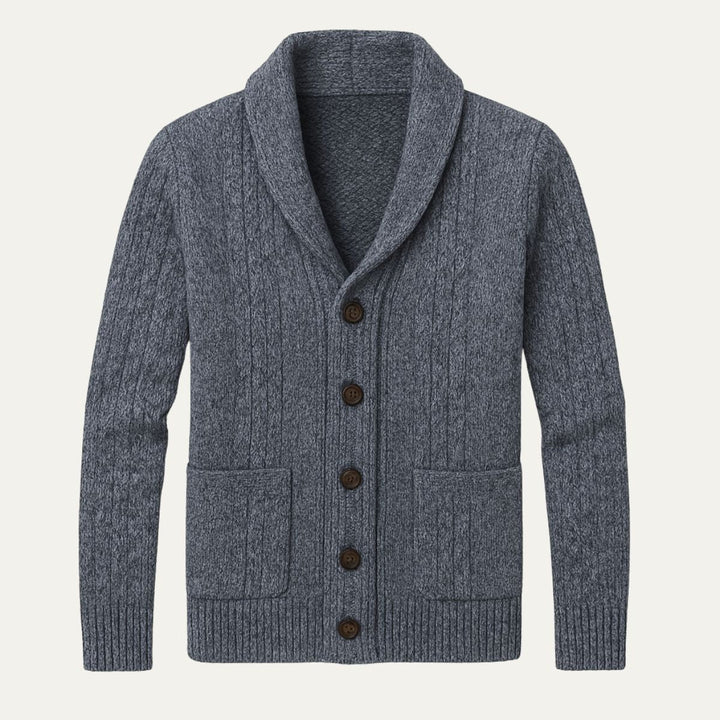 Achatius | Herren Strickjacke mit Zopf und Schalkragen