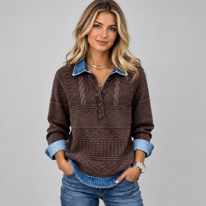 Aurelia | Damen Gemusterte Langarm Hemdbluse mit Knopfleiste