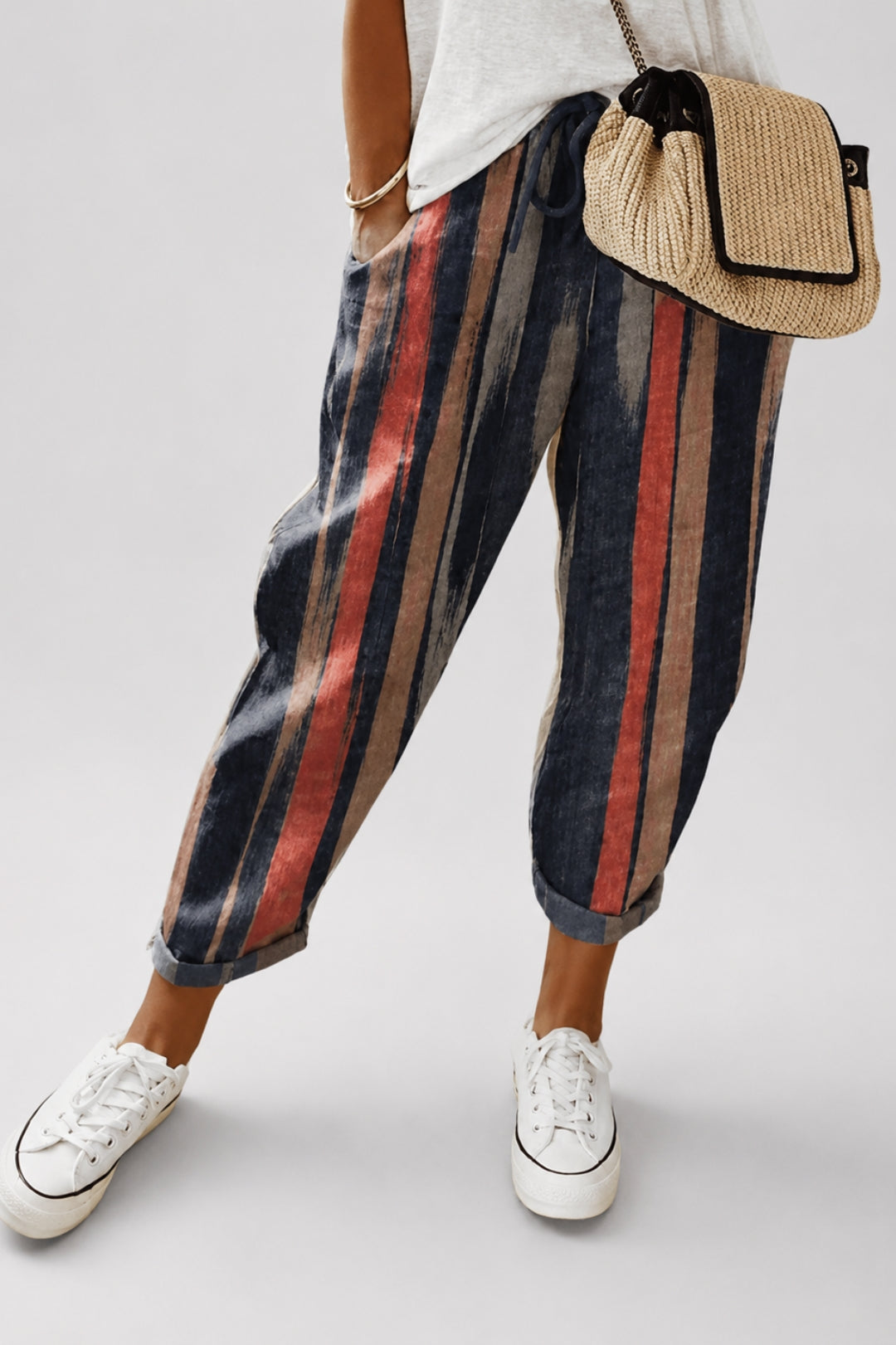 Damenhose mit schmal zulaufendem Schnitt | Kordelzug, elastische Bündchen, lässiger Leinen-Look